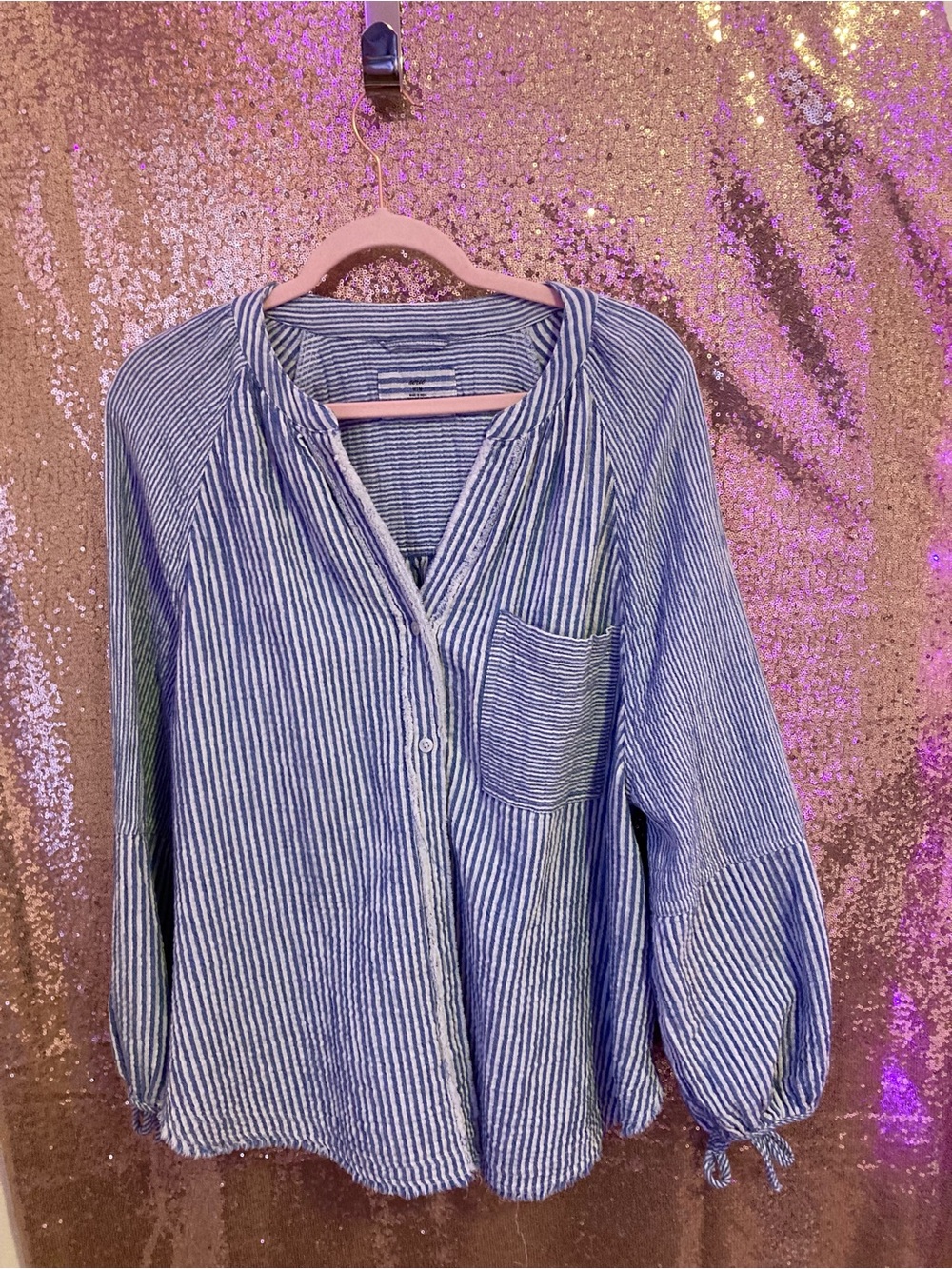 aerie Blue and White Striped Button-Down Blouse